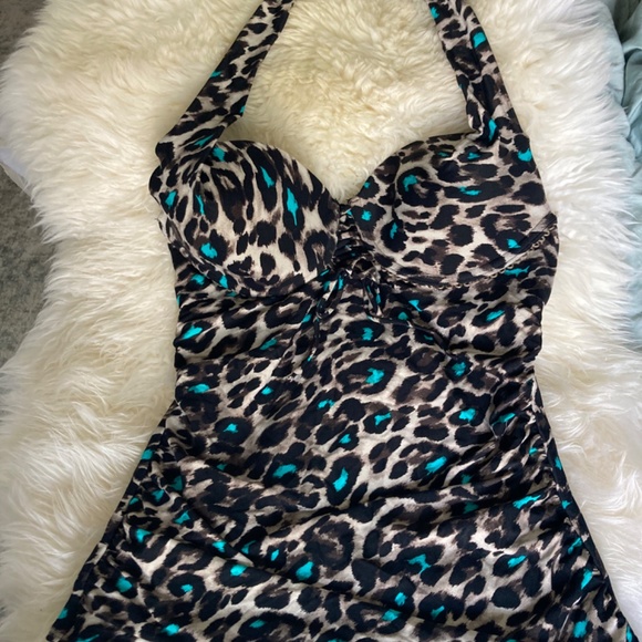 Coco Reef Animal Print One Piece with Teal Highlights - Picture 2 of 4